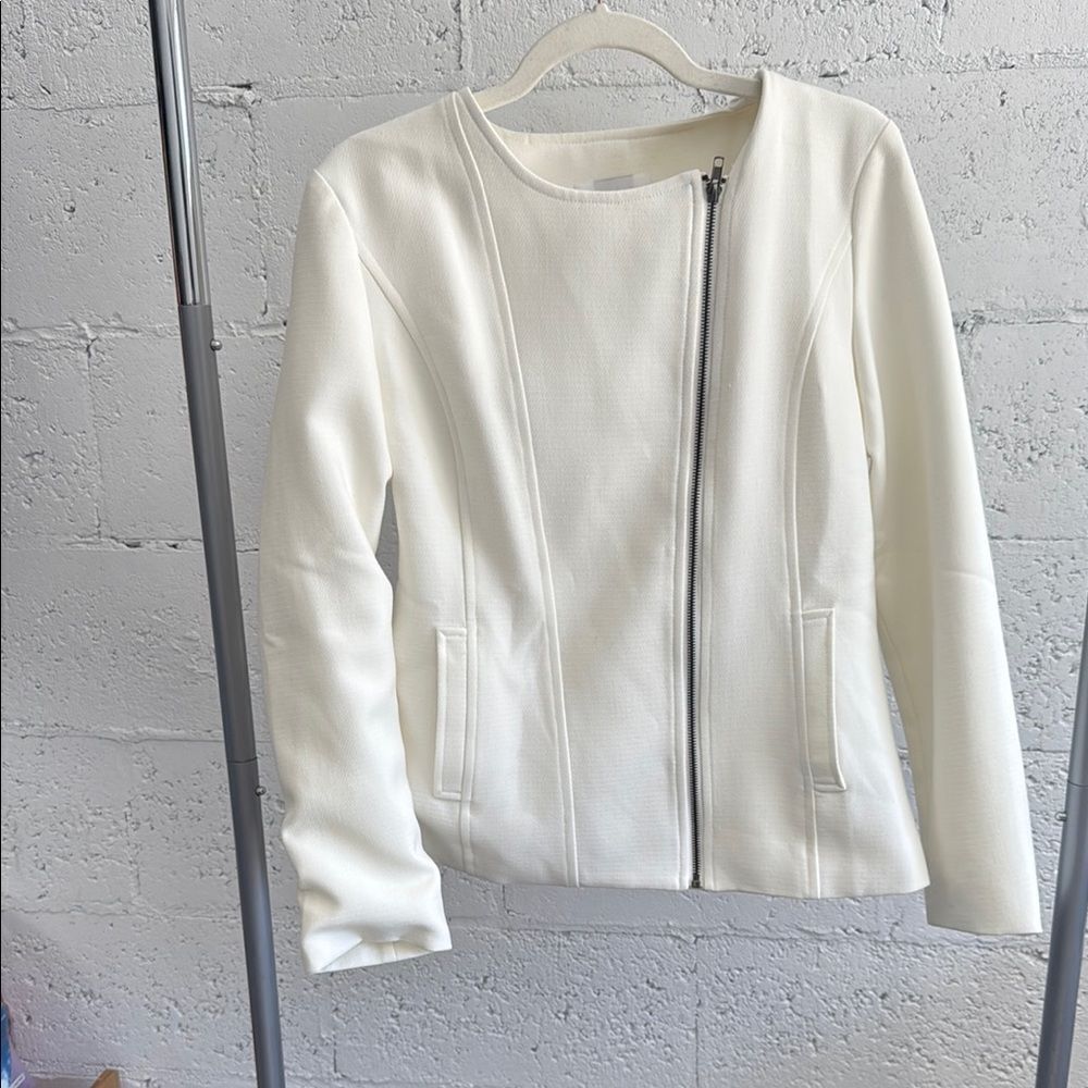 Women's White Long Sleeve Blazer Zip Up Jacket - Medium - NWOT - Light Jacket